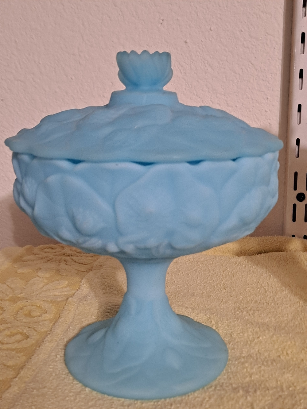 Blue Milk Glass Covered Compote Candy Dish - Picture 3 of 8
